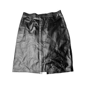 Y2K Eberle‎ Leather Skirt Black High waist pleated size 15 / 16 Waist 32” Slit